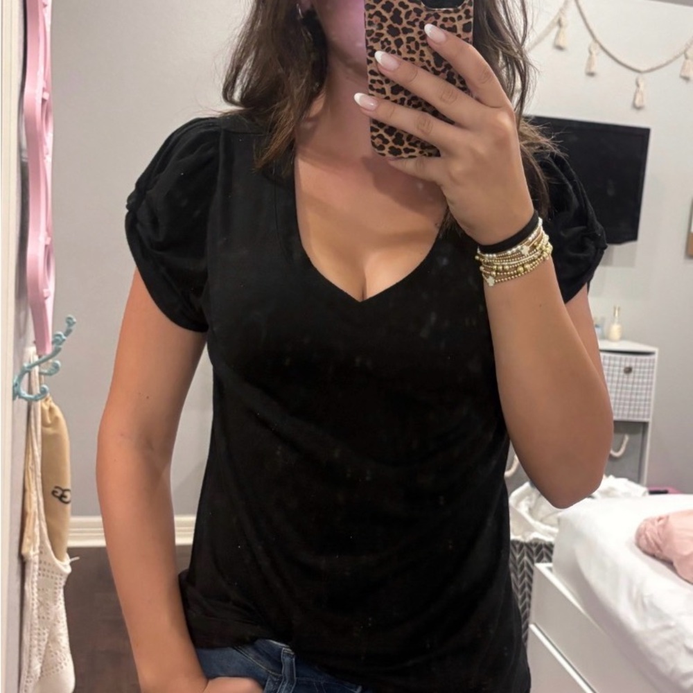 Black V-Neck Women's Top
